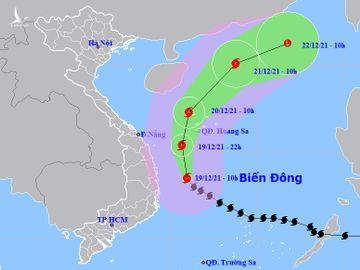 Đường đi của bão Rai lúc 10h sáng 19/12. Ảnh: NCHMF