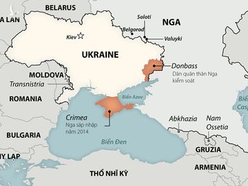 Khu vực Dobass và bán đảo Crimea. Đồ họa: Washington Post.