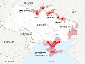 Các mũi quân Nga tiến vào Ukraine. Đồ họa: NY Times. Bấm vào hình để xem chi tiết.