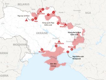 Các điểm nóng chiến sự Ukraine. Đồ họa: NY Times.