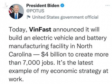 Tổng thống Mỹ Joe Biden chúc mừng VinFast xây nhà máy 4 tỷ USD tại Mỹ - Ảnh 1.