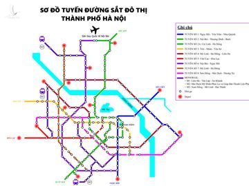 Sơ đồ tuyến đường sắt đô thị Hà Nội theo quy hoạch Giao thông Vận tải đến năm 2030.