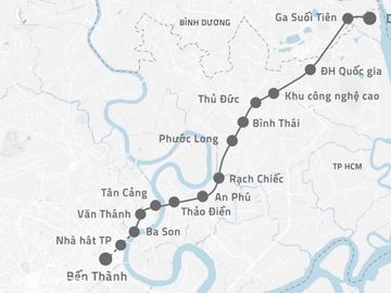 Lộ trình tuyến Metro Bến Thành - Suối Tiên.