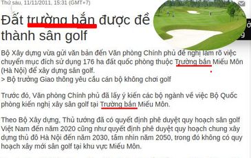 Vài dòng về “Sân Golf” tại Miếu Môn, Đồng Tâm