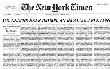 New York Times “gây choáng” với trang nhất đăng danh sách 1000 người chết vì Covid-19