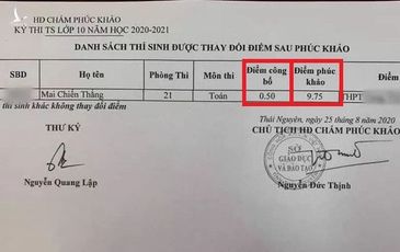 Một bài thi tăng từ 0,5 lên 9,75 điểm sau phúc khảo