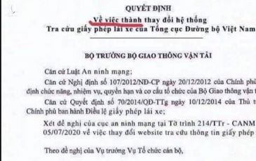 Quyết định dừng hệ thống tra cứu giấy phép lái xe là văn bản giả mạo