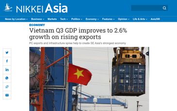 Nikkei: GDP quý 3 của Việt Nam tăng trưởng 2,6% nhờ xuất khẩu tăng