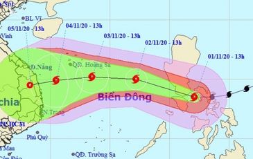 Bão Goni đổi hướng liên tục khi vào Biển Đông