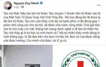 Ca sĩ Duy Mạnh bất bình trước lùm xùm từ thiện