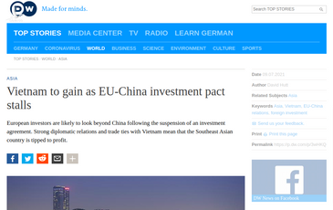 Deutsche Welle: Việt Nam được gì khi thỏa thuận EU-Trung Quốc tan vỡ?