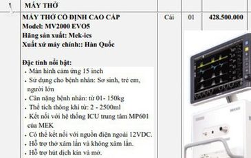 Bộ Y tế yêu cầu làm rõ vụ máy thở giá 455 triệu, kê khai lên 960 triệu