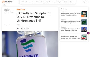 Reuters: UAE tiêm vaccine Sinopharm (Beijing) cho trẻ em