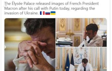 Sự thật 3 bức ảnh TT Macron ủ rũ sau cuộc điện đàm về Ukraine với TT Putin là gì?