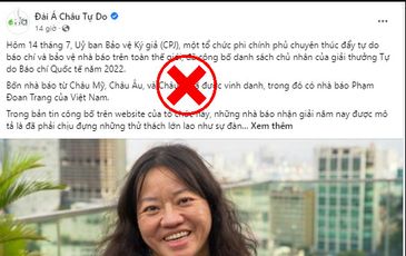 Trò hề lố bịch mang tên giải thưởng “tự do báo chí năm 2022” cho Phạm Đoan Trang của CPJ