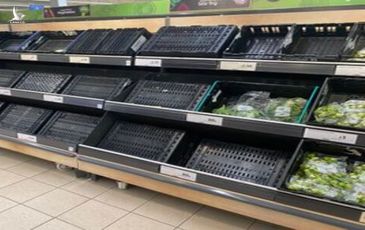 “Cơn bão hoàn hảo” và những kệ hàng trống không trong siêu thị Anh