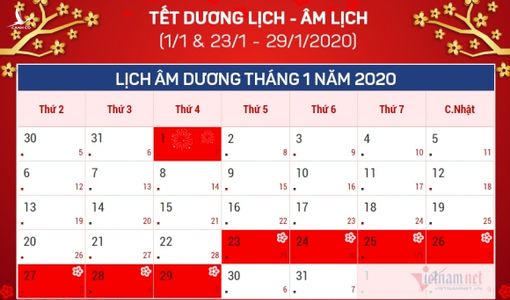 14 ngày nghỉ lễ, Tết năm 2020