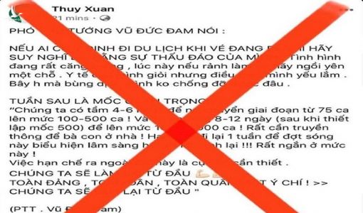 Bác bỏ FB bịa lời của Phó Thủ tướng Vũ Đức Đam về COVID-19