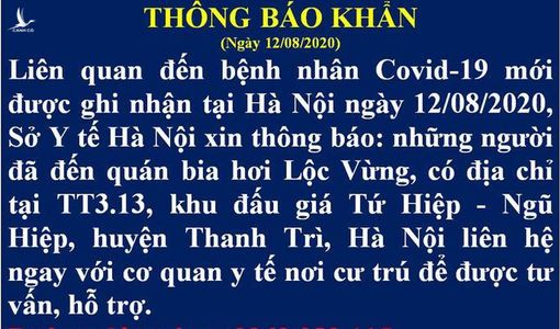 Hà Nội thông báo khẩn tìm người đến quán bia hơi Lộc Vừng vì liên qyan COVID-19