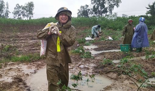 Công an dầm mưa nhổ sắn, dọn bùn giúp dân vùng lũ