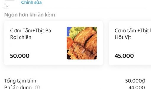 Mua suất cơm tấm 50.000 đồng, tốn 44.000 đồng tiền ship ở TP.HCM