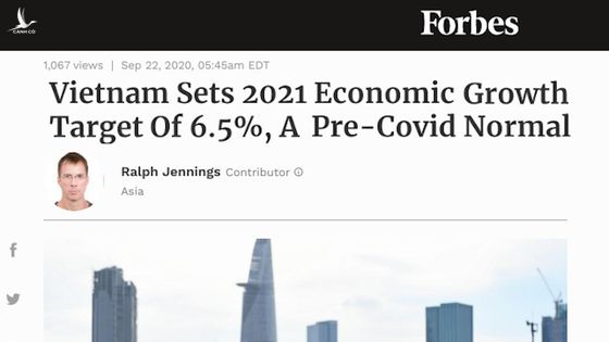 Forbes: Việt Nam đặt mục tiêu tăng trưởng kinh tế năm 2021 là 6,5%