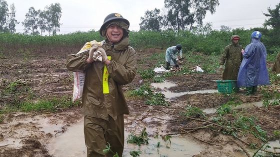 Công an dầm mưa nhổ sắn, dọn bùn giúp dân vùng lũ