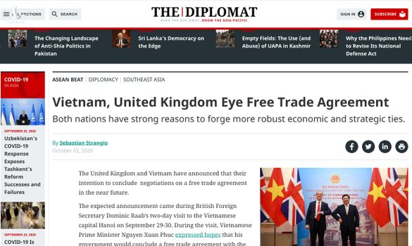 The Diplomat: Việt Nam và Vương quốc Anh đàm phán Hiệp định Thương mại Tự do