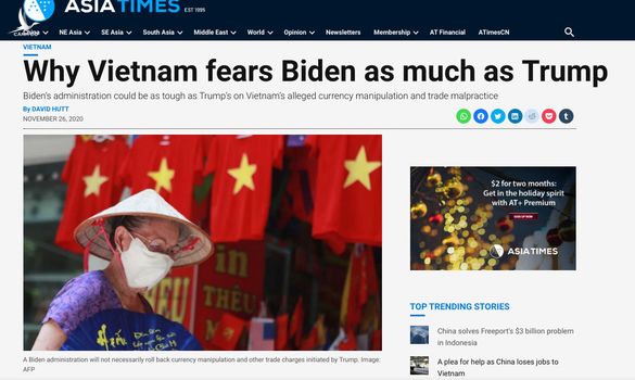 Asia Times: Tại sao Việt Nam lo lắng Biden nhiều hơn Trump