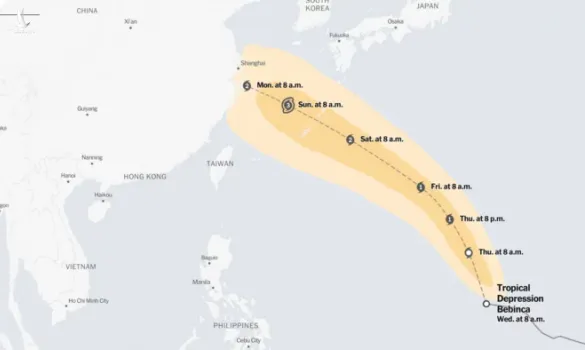 Áp thấp nhiệt đới gần Philippines đã mạnh lên thành bão Bebinca